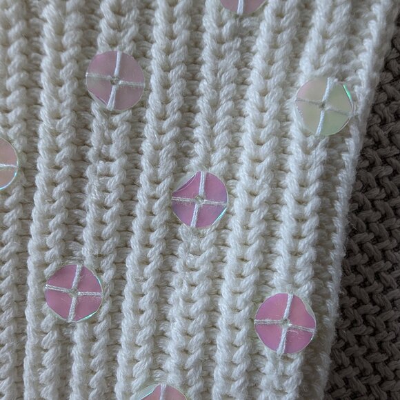 KOOKAÏ White/Cream sequined knit sweater with mid-length sleeves, Size M - Picture 11 of 13